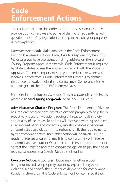 Homeowner's Code Manual - City of Coral Springs