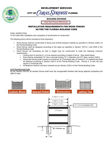 Fence Requirements / Landscaping Affidavit - City of Coral Springs