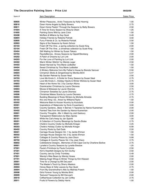 The Decorative Painting Store - Price List