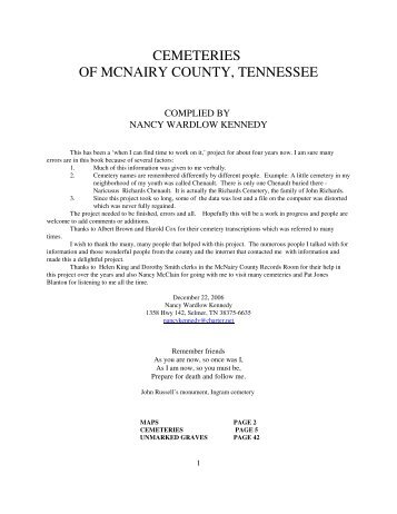 cemeteries of mcnairy countyaa - McNairy, Life & Times of McNairy ...