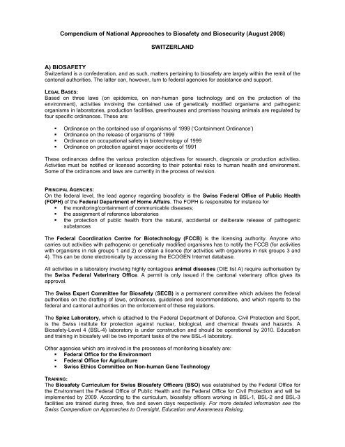 Compendium Of National Approaches To Biosafety And - 