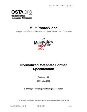 MPV Normalized Metadata Format Spec 1.00 - OSTA - Optical ...