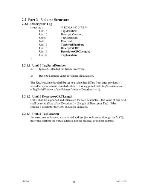 UDF 2.00 - OSTA - Optical Storage Technology Association