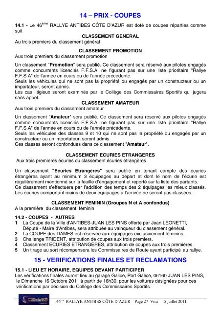 RÃGLEMENT REGULATIONS - ERC