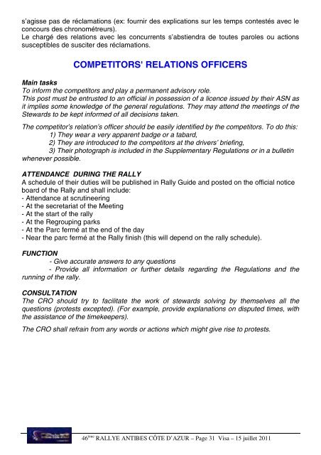 RÃGLEMENT REGULATIONS - ERC