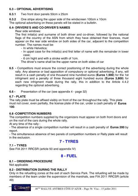 RÃGLEMENT REGULATIONS - ERC