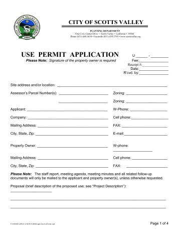 USE PERMIT APPLICATION - City of Scotts Valley