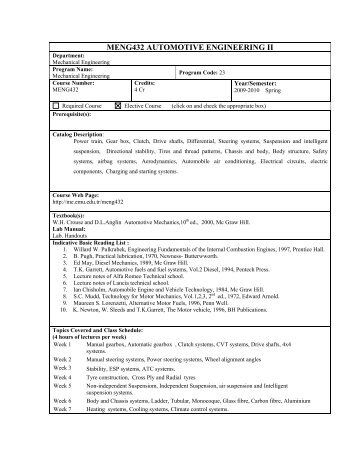 Course Outline - Department of Mechanical Engineering