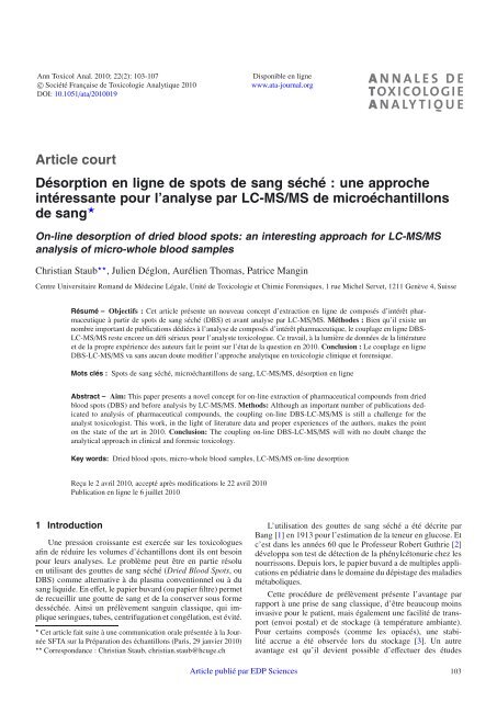 PDF (695.4 KB) - Annales de Toxicologie Analytique