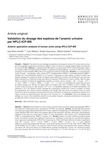 PDF (302.3 KB) - Annales de Toxicologie Analytique
