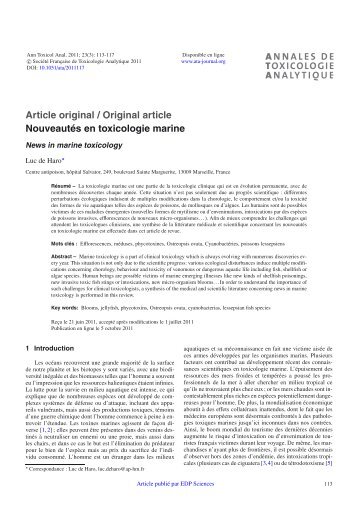 PDF (118.2 KB) - Annales de Toxicologie Analytique