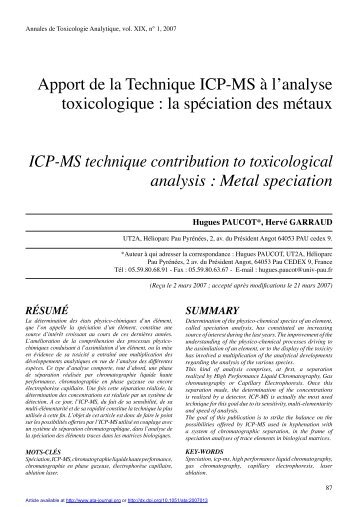 PDF (202.0 KB) - Annales de Toxicologie Analytique