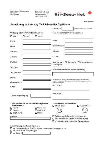 Anmeldung und Vertrag fÃ¼r Rii-Seez-Net DigiPhone - Sevelen