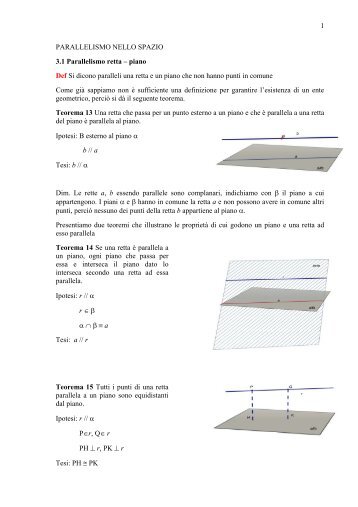 1 PARALLELISMO NELLO SPAZIO 3.1 Parallelismo retta â piano ...