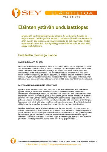 ElÃ¤inten ystÃ¤vÃ¤n undulaattiopas (pdf) (752.9 KB) - SEY Suomen ...