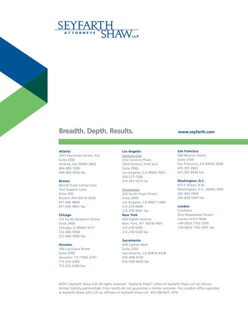 Equity & Executive Compensation Brochure - Seyfarth Shaw LLP