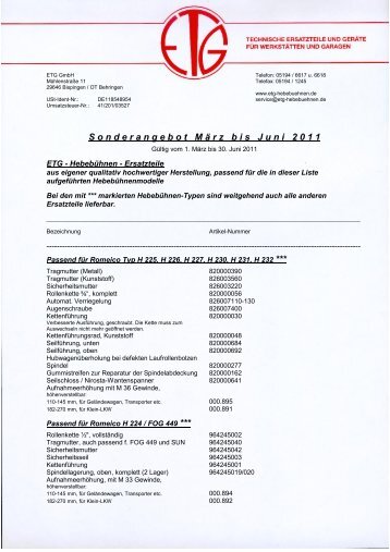 Sonderangebot März bis Juni 2011 - ETG Hebebuehnen und ...