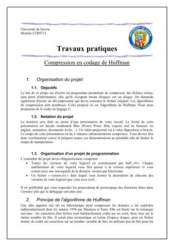 Travaux Pratiques - Compression de huffman.pdf - UniversitÃ© de ...