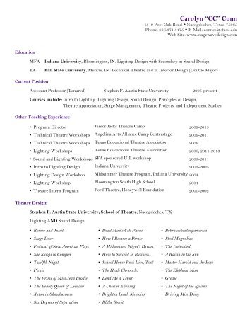 Carolyn Conn Curriculum Vitae - Stephen F. Austin State University