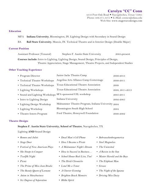 Carolyn Conn Curriculum Vitae - Stephen F. Austin State University