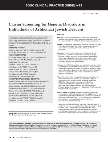 Carrier Screening for Genetic Disorders in Individuals of Ashkenazi ...