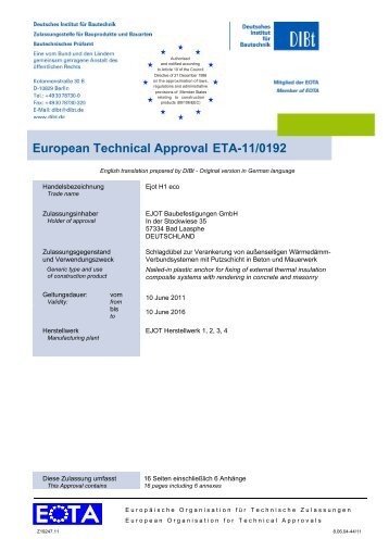 European Technical Approval ETA-11/0192 - EJOT