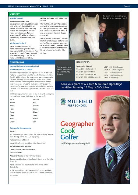 25 April - Millfield Prep School