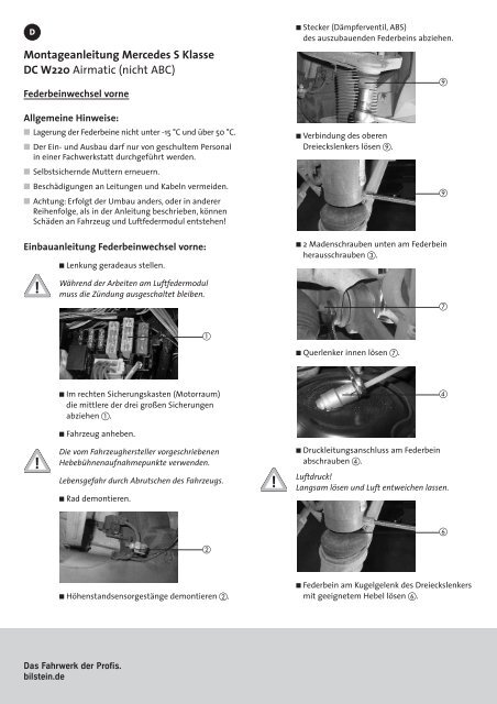 Montageanleitung Mercedes S Klasse Dc W220 Airmatic Bilstein
