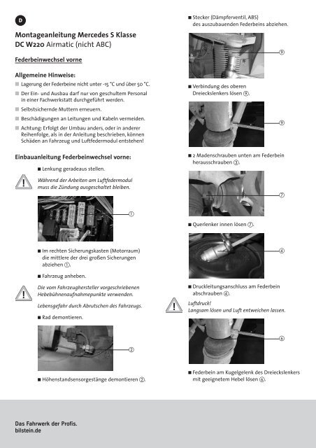 Montageanleitung Mercedes S Klasse DC W220 Airmatic  - Bilstein