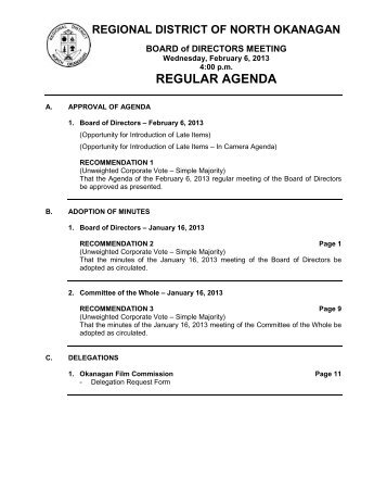 REGULAR AGENDA - Regional District of North Okanagan