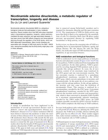 Nicotinamide adenine dinucleotide, a metabolic regulator of ... - CBI