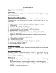 CITY OF CARSON Title: SENIOR STOREKEEPER Job Summary ...