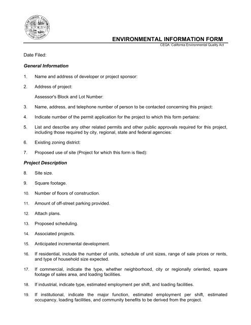 ENVIRONMENTAL INFORMATION FORM - City of Carson, California