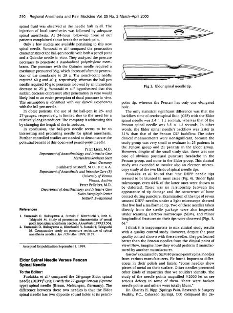 Eldor Spinal Needle Versus Pencan Spinal Needle