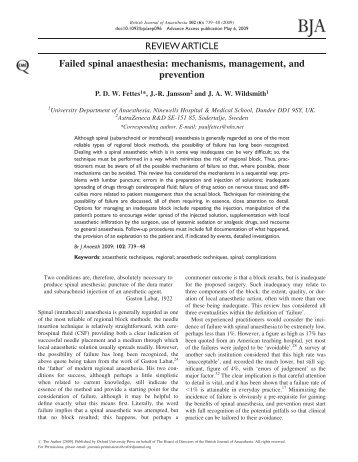 Failed spinal anaesthesia: mechanisms, management, and prevention