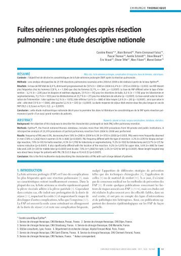 Fuites aÃ©riennes prolongÃ©es aprÃ¨s rÃ©section pulmonaire ... - sfctcv