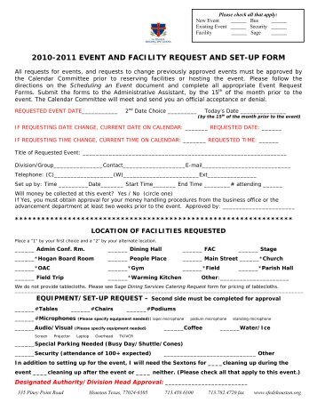 2010-2011 EVENT AND FACILITY REQUEST AND SET-UP FORM