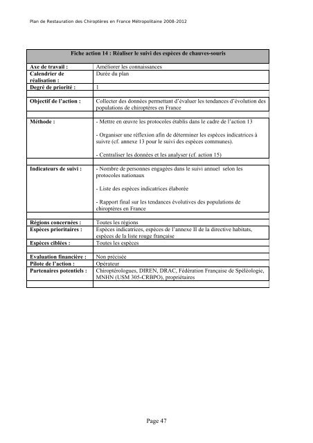 F. Godineau et D. Pain, 2007, Plan de restauration des chiroptÃ¨res ...