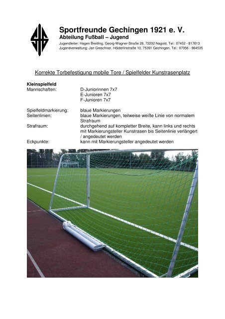 Spielfeldaufbau / Tore - SFG Fussball