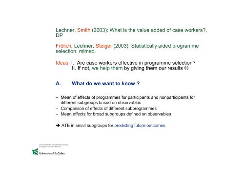 Microeconometric evaluation of active labour market policies - SFI