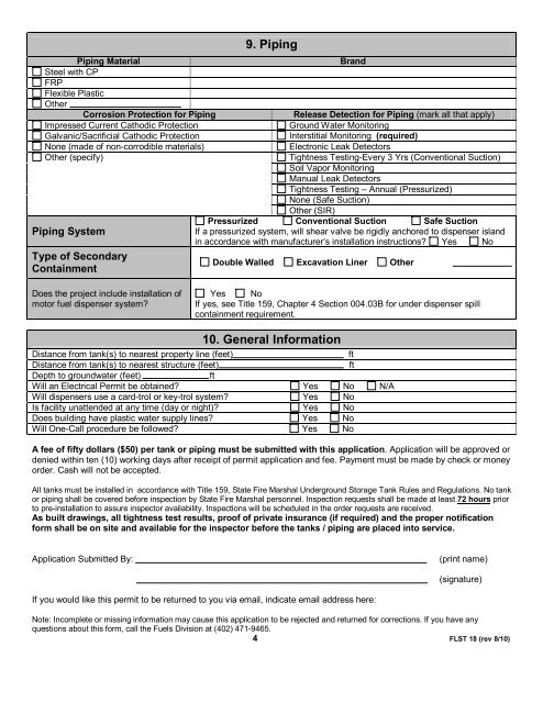 Application for Permit to Install Underground Storage Tanks 1 ...