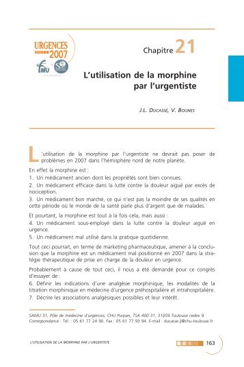L'utilisation de la morphine par l'urgentiste - SFMU