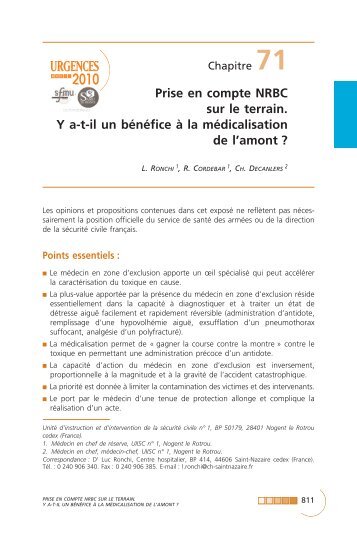 Prise en compte NRBC sur le terrain. Y at-il un bénéfice à la ... - SFMU