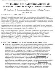 Utilisation des catécholamines au cours du choc septique - SFMU