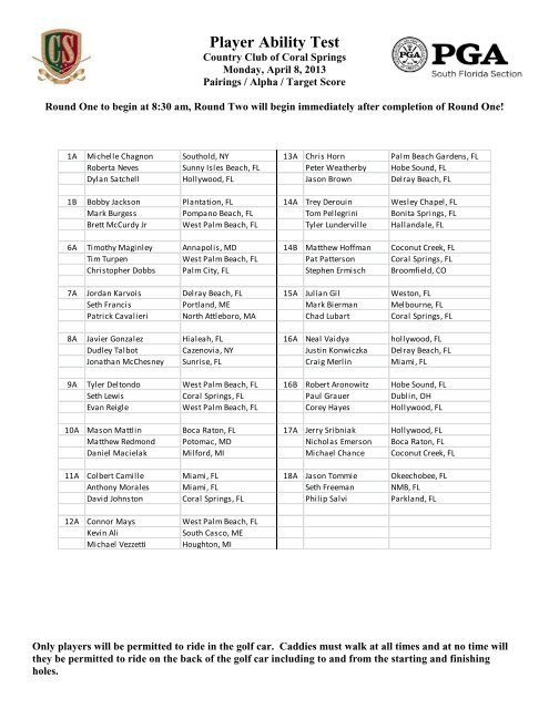 pga golf pairings