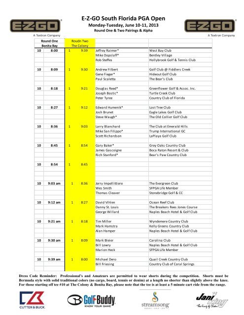 Rnd 1&2 Pairings - South Florida PGA Golf