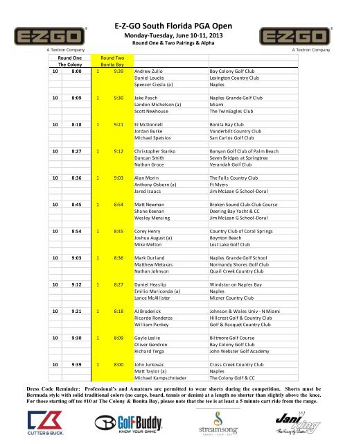 Rnd 1&2 Pairings - South Florida PGA Golf