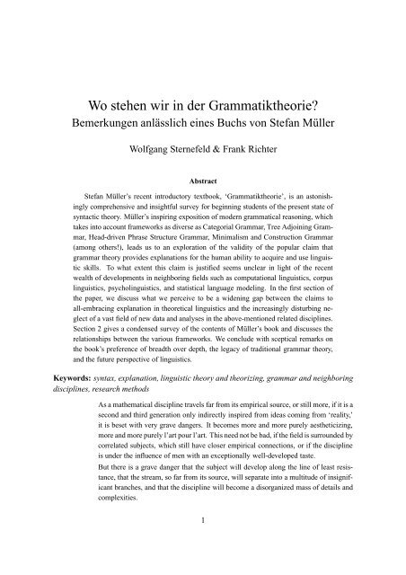 Wo stehen wir in der Grammatiktheorie? - Seminar für ...