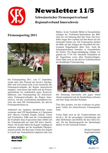 Newsletter 11/5 - Schweizerischen Firmensportverbandes