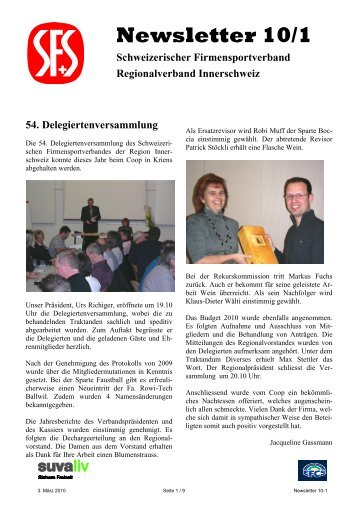 Newsletter 10/1 - Schweizerischen Firmensportverbandes